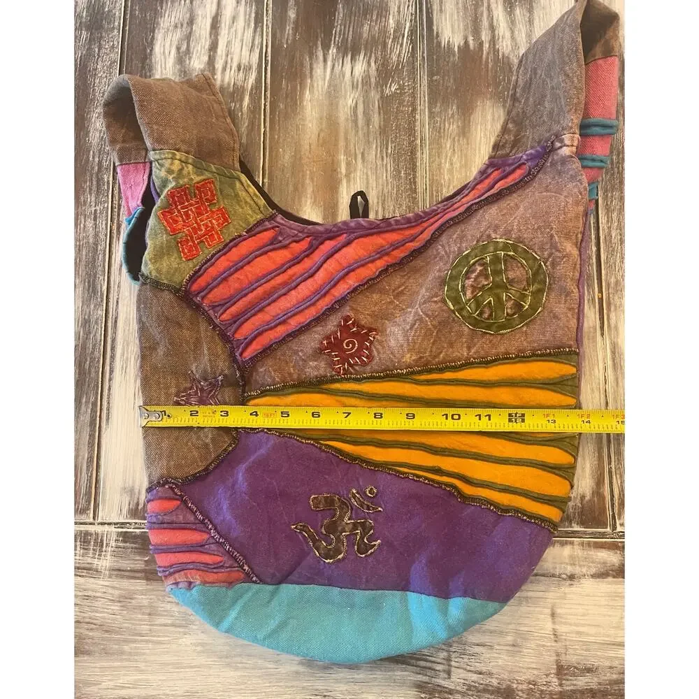 Boho Sun Crossbody Patch Work Sack or Bag Hippie Vibe Made in Nepal No Zipper